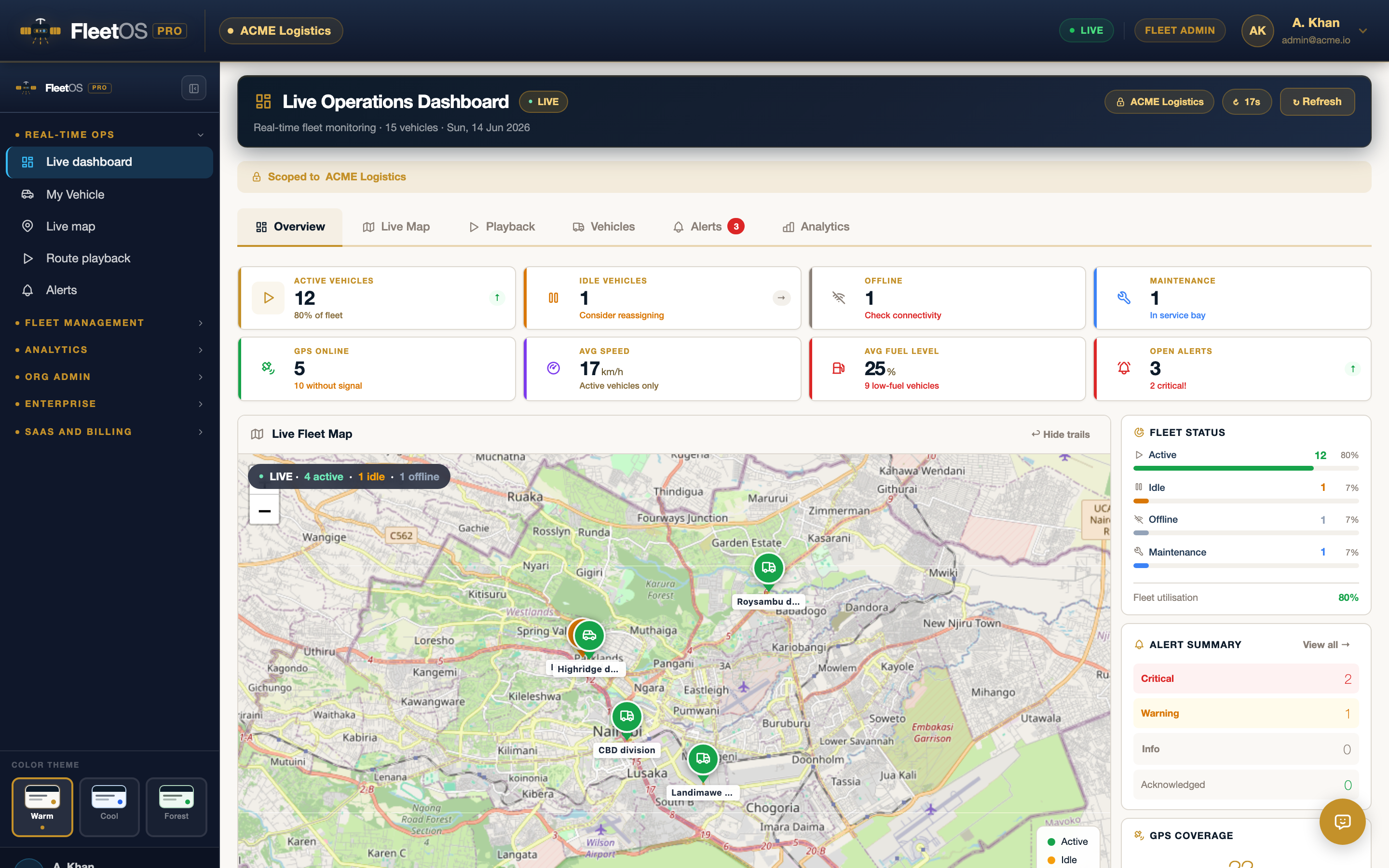 FleetOS Pro Live Dashboard